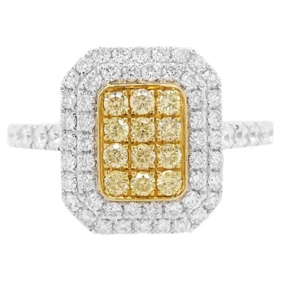 Pre-owned Hyt Jewelry Contemporary Platinum Yellow And White Diamond Bridal Ring, 0.74ct