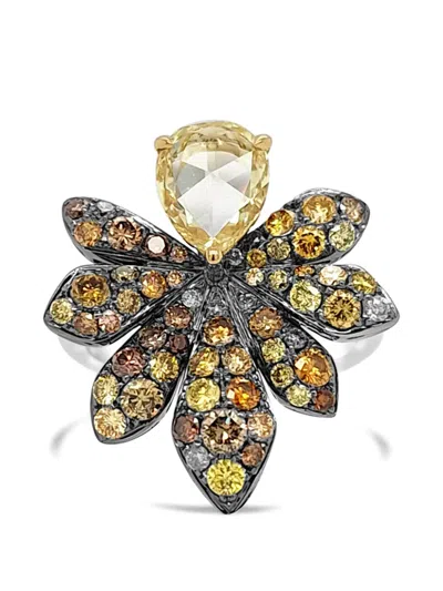 Hyt Jewelry Diamond Floral Ring In Silver