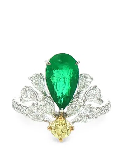Hyt Jewelry Emerald And Diamond Ring In Green