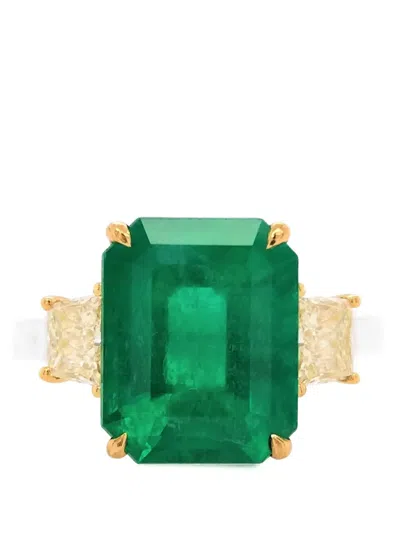Hyt Jewelry Emerald And Diamond Ring In Silver