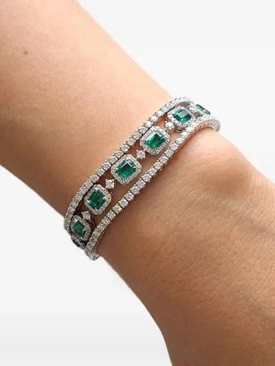 Hyt Jewelry Emerald And Diamond Tennis Bracelet In Silver