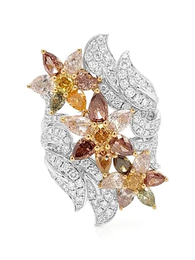 Hyt Jewelry Floral Diamond Ring In Metallic