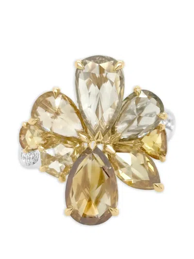 Hyt Jewelry Floral Diamond Ring In Metallic