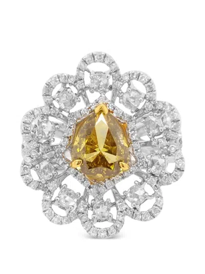 Hyt Jewelry Floral Diamond Ring In Silver