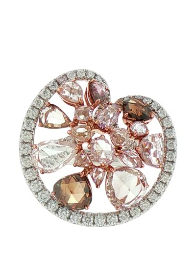 Hyt Jewelry Floral Diamond Ring In Silver