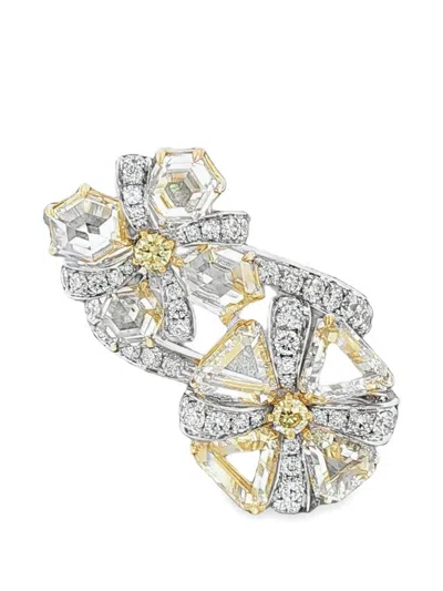 Hyt Jewelry Floral Diamond Ring In Metallic