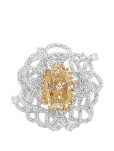 Hyt Jewelry Floral Diamond Ring In Metallic