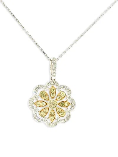 Hyt Jewelry Floral-pendant Diamond Necklace In Metallic