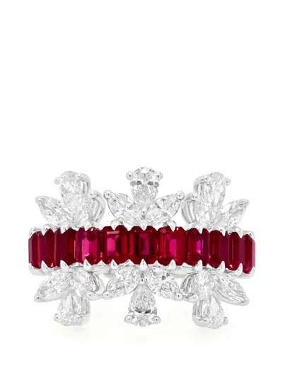 Hyt Jewelry Floral-design Ruby And Diamond Ring In Orange