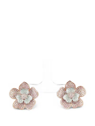 Hyt Jewelry Flower Diamond Earrings In Pink