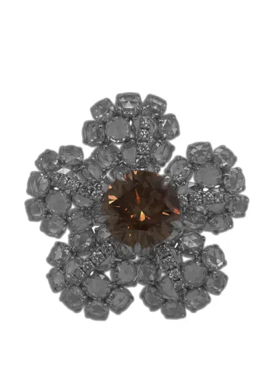 Hyt Jewelry Flower Diamond Ring In Gray