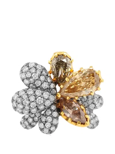 Hyt Jewelry Flower Diamond Ring In Metallic