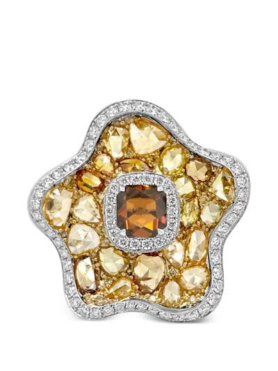 Hyt Jewelry Flower-shape Diamond Statement Ring In Multi