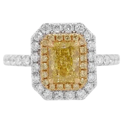 Pre-owned Hyt Jewelry Gia Certified Rectangle Shape Natural Fancy Yellow Diamond 18k Gold 2-way Ring
