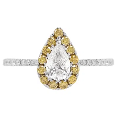 Pre-owned Hyt Jewelry Gia Certified White Diamond Green Diamond 18k Gold Wedding Ring