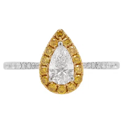 Pre-owned Hyt Jewelry Gia Certified White Diamond Orange Diamond 18k Gold Bridal Ring