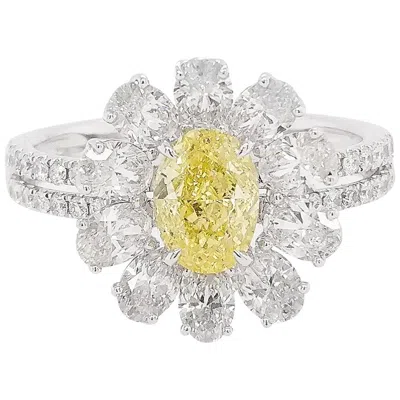 Pre-owned Hyt Jewelry Gia Certified Yellow Diamond Platinum Cocktail Ring