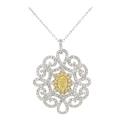 Pre-owned Hyt Jewelry Gia Certified Yellow Diamond White Diamond Platinum Pendant Necklace