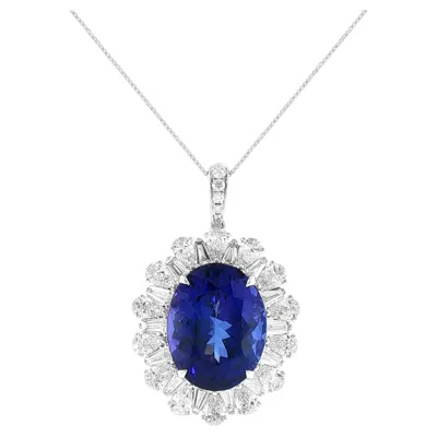 Pre-owned Hyt Jewelry Natural 9 Carat+ Oval Tanzanite And White Diamond Pendant Necklace