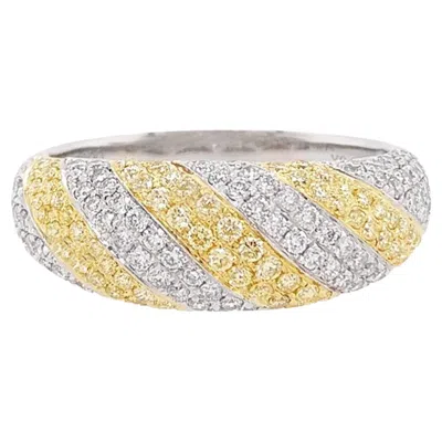 Pre-owned Hyt Jewelry Natural Fancy Yellow Diamond White Diamond 18k Gold Band Ring