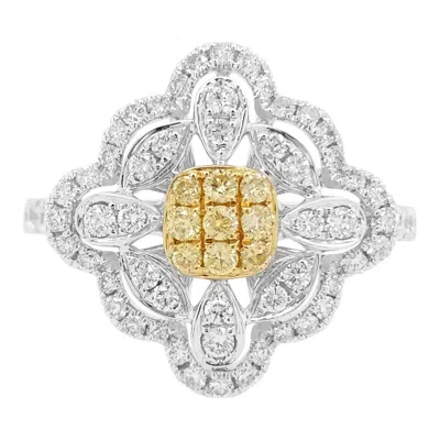 Pre-owned Hyt Jewelry Natural Yellow Diamond And White Diamond Cocktail Ring In Platinum