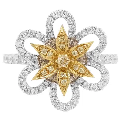 Pre-owned Hyt Jewelry Natural Yellow Diamond And White Diamond Floral Cocktail Ring In Platinum