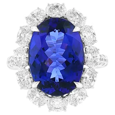 Pre-owned Hyt Jewelry Oval Cut Natural Tanzanite And White Diamond Cocktail Ring In 18k Gold
