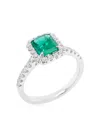 Hyt Jewelry Platinum Diamond And Colombian Emerald Ring In Silver
