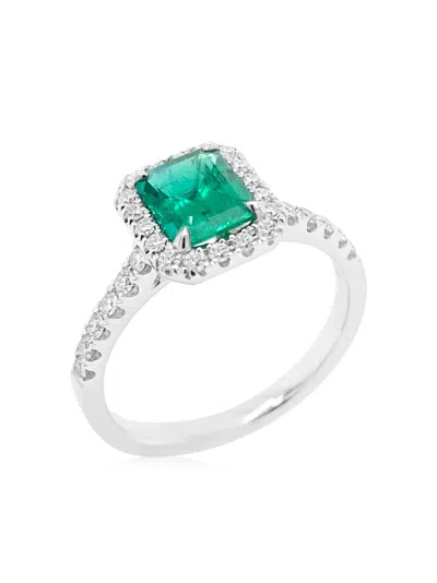 Hyt Jewelry Platinum Diamond And Colombian Emerald Ring In Silver