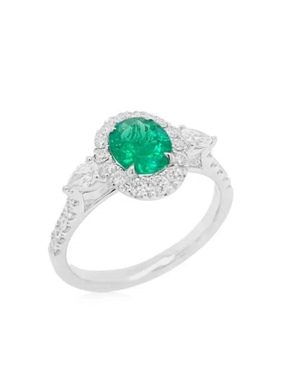 Hyt Jewelry Platinum Diamond And Colombian Emerald Ring In Silver