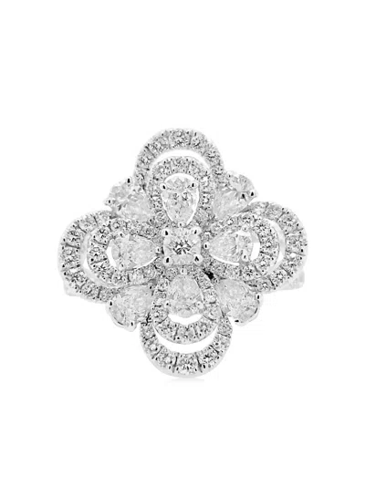 Hyt Jewelry Platinum Floral-shaped White Diamonds Ring In Silver