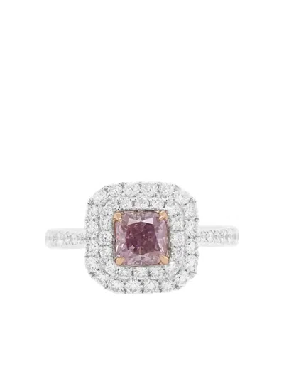 Hyt Jewelry Platinum Pink Diamond Double Halo Ring