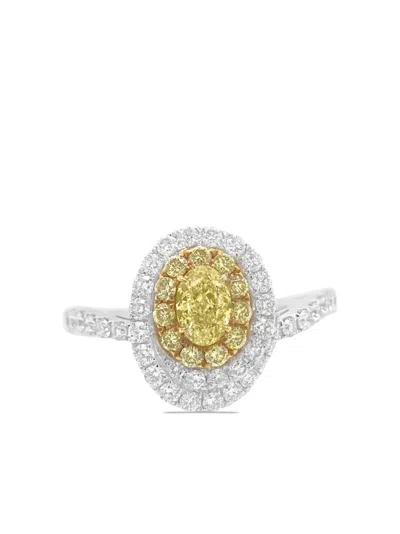 Hyt Jewelry Platinum Yellow And White Diamond Ring In Silver