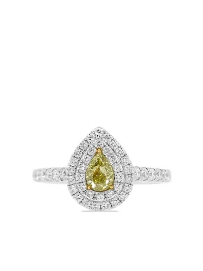 Hyt Jewelry Platinum Yellow And White Diamond Ring In Silver