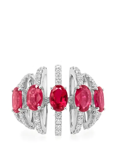 Hyt Jewelry Ruby And Diamond Multi-band-design Ring In Pink