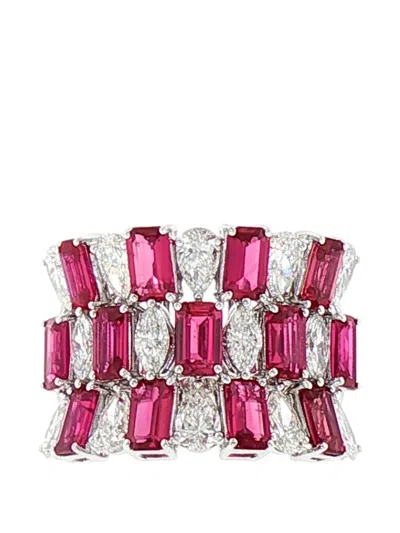 Hyt Jewelry Ruby And Diamond Ring In Silver