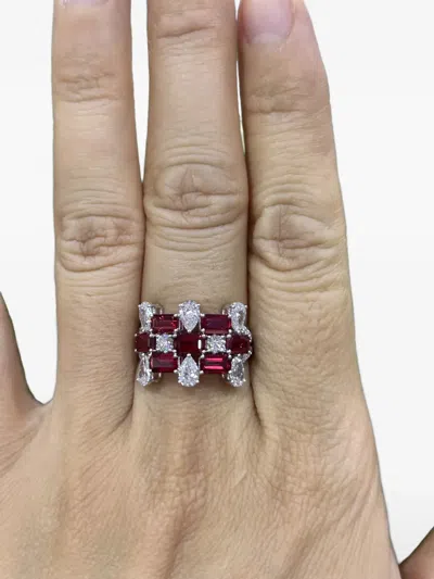 Hyt Jewelry Ruby And Diamond Ring In Silver