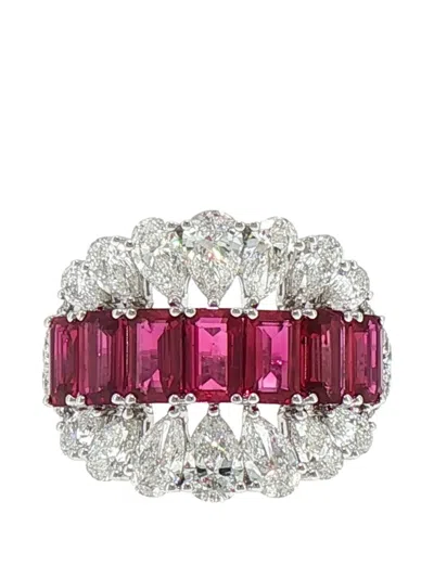 Hyt Jewelry Ruby And Diamond Ring In Silver