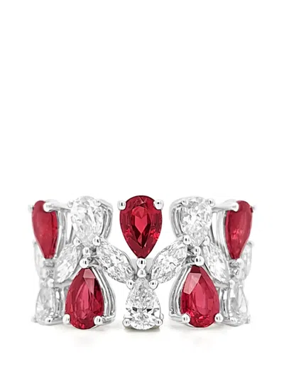 Hyt Jewelry Ruby And Diamond Ring In Silver