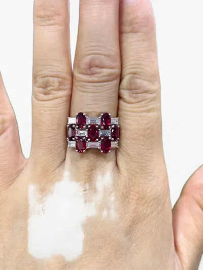 Hyt Jewelry Ruby And Diamond Ring In Silver