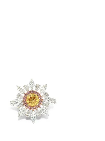 Hyt Jewelry Yellow Diamond And Pink Diamond Ring In Silver