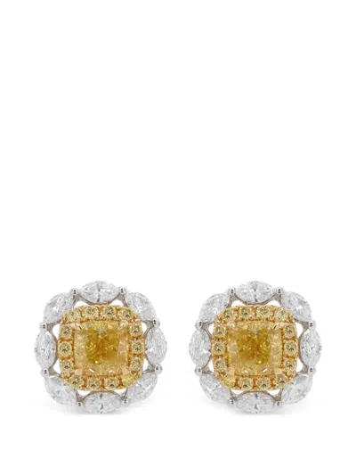 Hyt Jewelry Yellow Diamond White Diamond Earrings In Gold