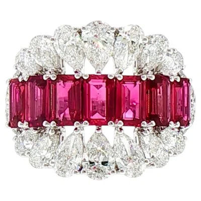 Pre-owned Hyt Natural Emerald Cut Ruby (no Heat) And Pear Cut White Diamond Ring In 18k Gold