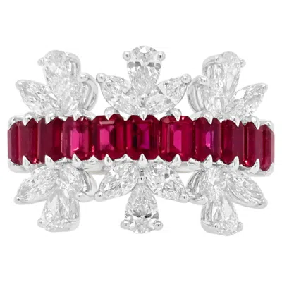 Pre-owned Hyt Natural Emerald Cut Ruby (no Heat) And Pear Cut White Diamond Ring In 18k Gold