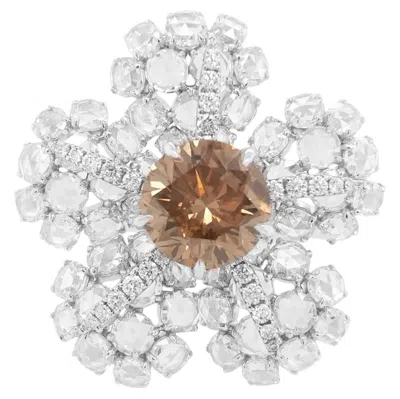 Pre-owned Hyt Natural Fancy Brown Diamond & White Rose-cut Diamond Statement Ring In 18k Gold