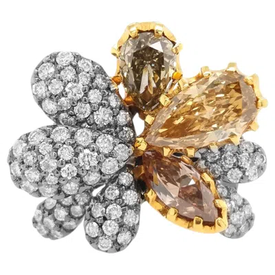 Pre-owned Hyt Natural Fancy Color Diamond & White Diamond Statement Ring In 18k Gold