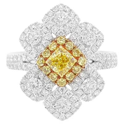 Pre-owned Hyt Natural Fancy Intense Yellow Diamond And White Diamond Cocktail Ring
