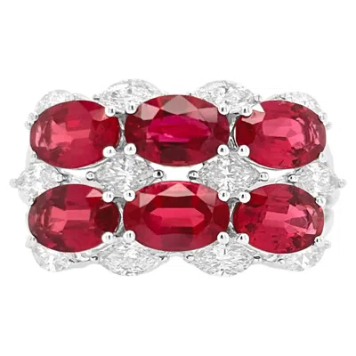 Pre-owned Hyt Natural Mozambique Ruby (no Heat) And Marquise White Diamond Ring In 18k Gold