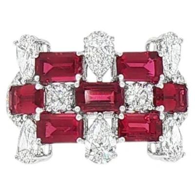 Pre-owned Hyt Natural Mozambique Ruby (no Heat) And Pear Cut White Diamond Ring In 18k Gold