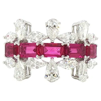 Pre-owned Hyt Natural Mozambique Ruby (no Heat) And Pear Cut White Diamond Ring In 18k Gold